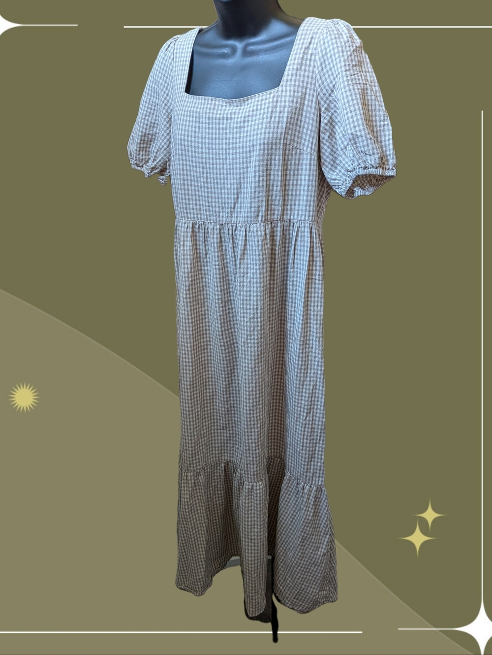 ✨ Neuflora Gingham Cotton Dress In Tan Check Size S